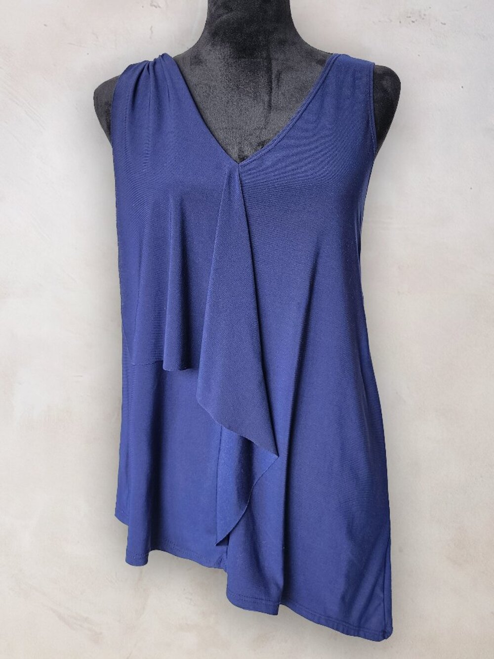 Bleeker & McDougal Blue Asymmetrical Draped V-Neck Sleeveless Tank Top